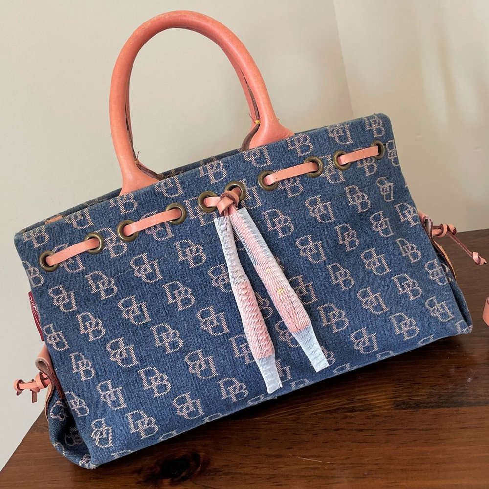 Dooney & Bourke Denim Shoulder/Hand Bag Pink Leather Straps Unused